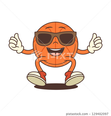 Stylish Retro Basketball Mascot with Sunglasses Thumbs Up Vector Illustration Stylish Retro Basketball Mascot with Sunglasses Thumbs Up Vector Illustration 129482097