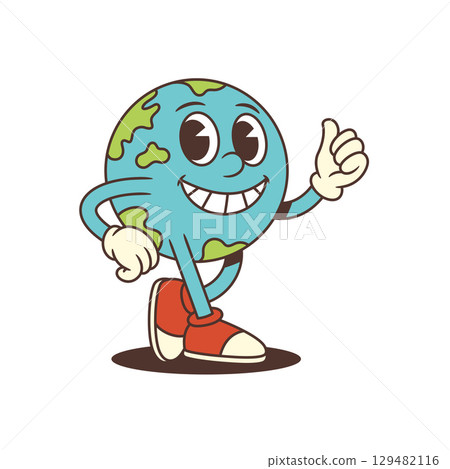 Smiling Earth Mascot Giving Thumbs Up With Confident Pose Colorful Green Planet Character Vector Illustration 129482116