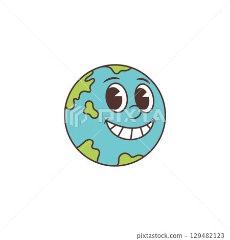 Cheerful Cartoon Earth Mascot With Friendly Smile And Expressive Eyes Colorful Globe Vector Illustration 129482123