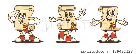 Vintage Scroll Diploma Award Mascot With Friendly Face Celebrating Achievement And Success 129482128