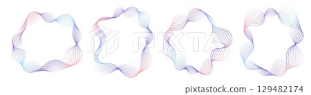 Abstract wavy frames set, colorful flowing borders isolated on white. 129482174