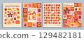 Set bright Autumn cards for greeting autumn,sales or fall festival. Vertical banners with fall leaves,geometric patterns.Fall themed covers.Template for design,print,flyers,social media,web,ads.Vector 129482181
