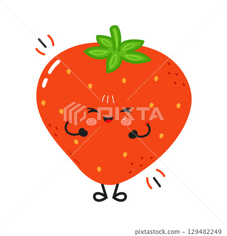 A charming cartoon strawberry character with an animated, happy expression. A charming cartoon strawberry character with an animated, happy expression. 129482249