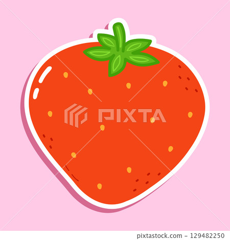 Cartoon strawberry sticker on a pink background, perfect for fun, creative designs. Cartoon strawberry sticker on a pink background, perfect for fun, creative designs. 129482250