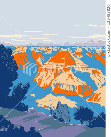 South Rim of Grand Canyon National Park Arizona WPA Ukiyo-e Style 129482820