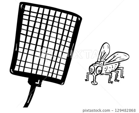 Fly Swatter and Housefly Swatted Cartoon Drawing 129482868