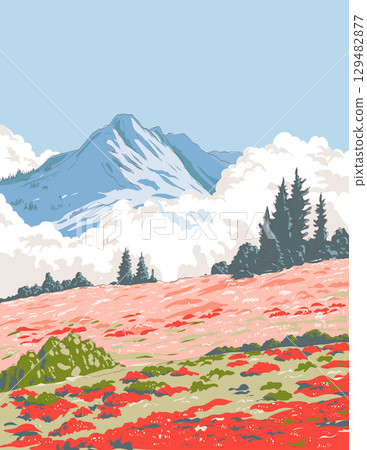 Cascade Pass in North Cascades National Park Washington WPA Ukiyo-e Style Cascade Pass in North Cascades National Park Washington WPA Ukiyo-e Style 129482877