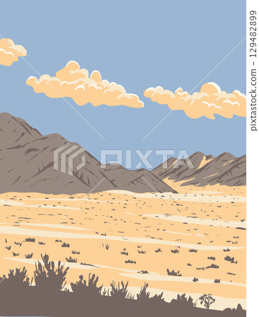 Cave Mountain in Mojave Desert California WPA Poster Art 129482899