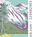 Kamikochi in Chubu-Sangaku National Park Japan Ukiyo-e Retro Woodblock 129482903