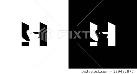 Unique and modern logo design of a dog with the initial letter H Unique and modern logo design of a dog with the initial letter H 129482975