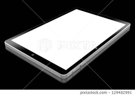 3D brandless tablet with empty screen isolated on black background 3D brandless tablet with empty screen isolated on black background 129482991