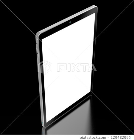 3D brandless tablet with empty screen isolated on black background 129482995