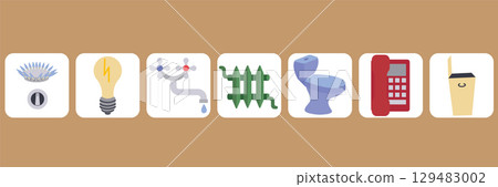 Set of utility service icons. Vector illustration. Set of utility service icons. Vector illustration. 129483002