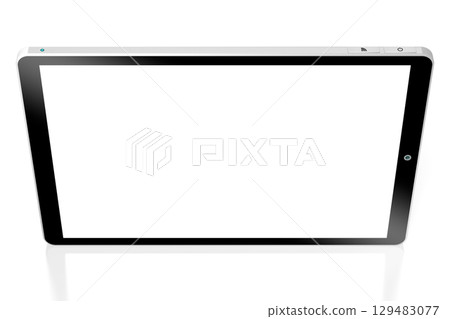 3D brandless tablet with empty screen isolated on white background 129483077