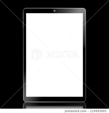 3D brandless tablet with empty screen isolated on black background 129483093