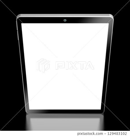 3D brandless tablet with empty screen isolated on black background 129483102