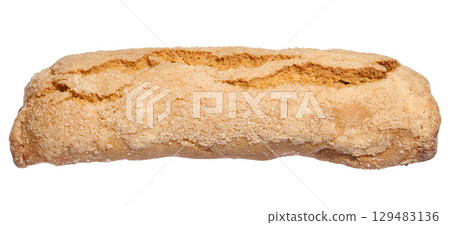 Baked strudel sprinkled with sugar and cherries on isolated background 129483136