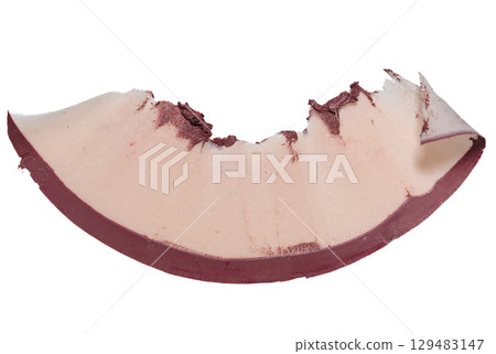 Wooden pencil shavings on isolated background, macro 129483147