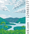 Amami Gunto National Park in Japan Ukiyo-e Retro Woodblock Style 129483177