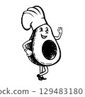 Organic Avocado Chef Mascot Retro Black and White 129483180