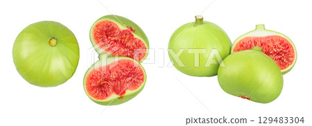 Ripe green fig fruit isolated on white background. Top view. Flat lay. 129483304