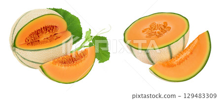 Cantaloupe melon isolated on white background with  full depth of field, 129483309