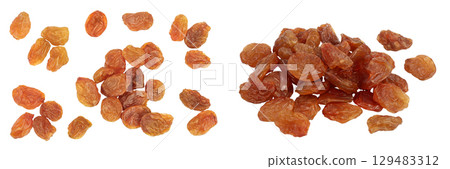 Brown raisin isolated on white background . Top view. Flat lay 129483312