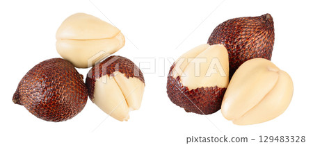 Salak snake fruit isolated on white background with  full depth of field. Top view. Flat lay. 129483328