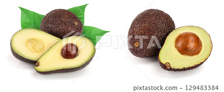 avocado and half isolated on white background avocado and half isolated on white background 129483384