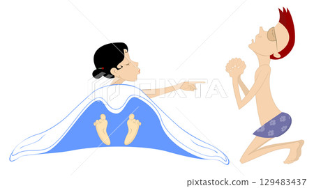 Problems in love. An angry young woman asks the kneeling young man to leave her alone 129483437
