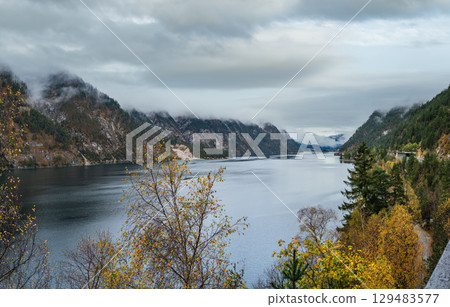 Mountain alpine autumn lake Achensee, Alps, Tirol, Austria. 129483577