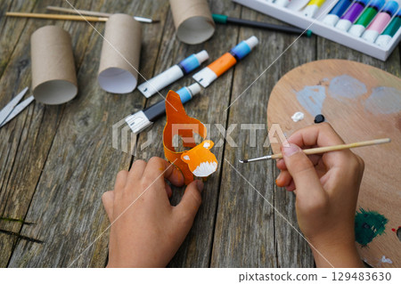 DIY and kid's creativity. Step by step instruction: how to make tiger from toilet roll tube. Step five: draw the tiger's face. DIY and kid's creativity. Step by step instruction: how to make tiger from toilet roll tube. Step five: draw the tiger's face. 129483630