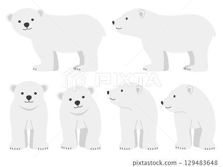 Set of illustrations of a walking polar bear cub Set of illustrations of a walking polar bear cub 129483648