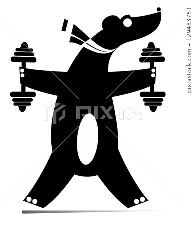 Cute bear does exercises with dumbbells. Cartoon bear does exercises with the heavy weight dumbbells. Black and white illustration Cute bear does exercises with dumbbells. Cartoon bear does exercises with the heavy weight dumbbells. Black and white illustration 129483751