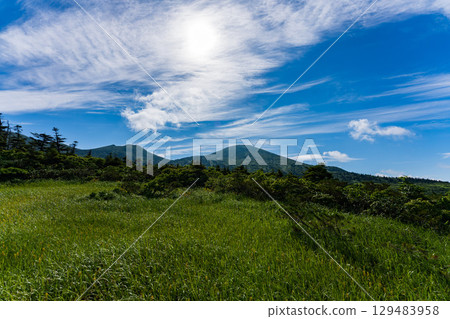 A hiking trail on Mt. Hakkoda in Aomori on a clear summer day 129483958