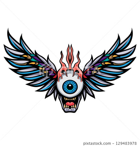Colorful flying eyes mandala arts isolated on white background Colorful flying eyes mandala arts isolated on white background 129483978