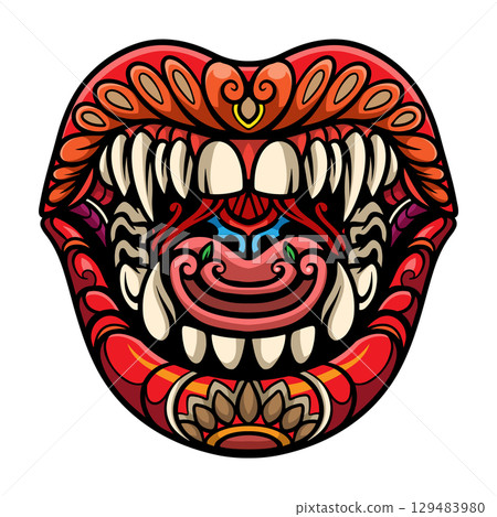 Colorful dracula mouth mandala arts isolated on white background Colorful dracula mouth mandala arts isolated on white background 129483980