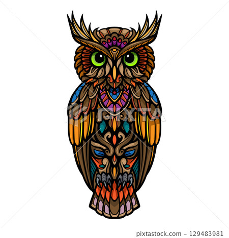 Colorful owl  mandala arts isolated on white background 129483981