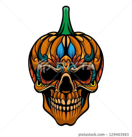 Colorful pumpkin skull  mandala arts isolated on white background 129483983