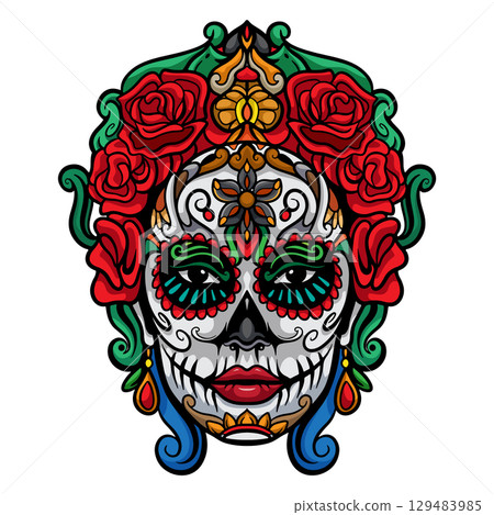 Colorful calavera catharina mandala arts isolated on white background Colorful calavera catharina mandala arts isolated on white background 129483985