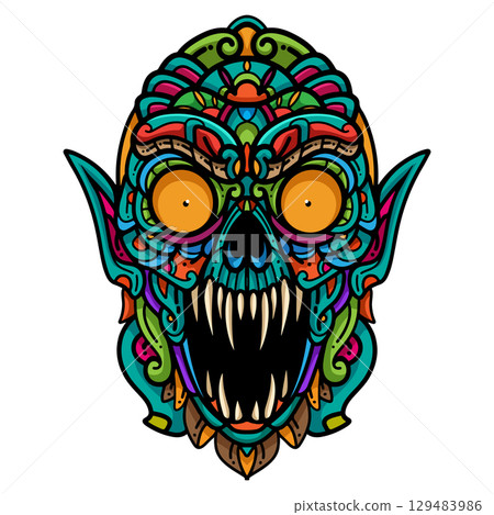Colorful zombie  mandala arts isolated on white background 129483986