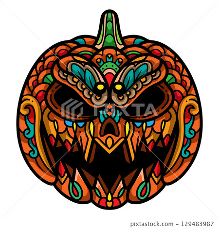 Colorful pumpkin mandala arts isolated on white background Colorful pumpkin mandala arts isolated on white background 129483987