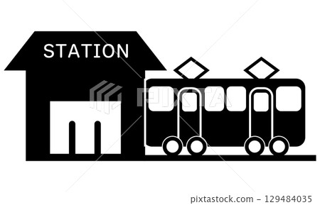 Station and train silhouette icon Station and train silhouette icon 129484035