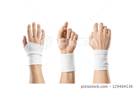 Blank white sport wristband on hand mockup, ai generated Blank white sport wristband on hand mockup, ai generated 129484136