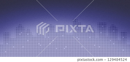 Abstract city skyline silhouette illustration with dotted pattern in gradient shades of blue and purple, creating a modern and artistic urban atmosphere for design projects 129484524