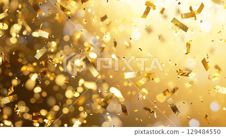 金色背景與金色五彩紙屑 129484550