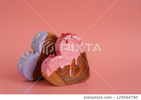 Valentine's Day Birthday holiday present gift idea Coffee cappuccino latte beverage drink Morning breakfast Holiday birthday anniversary shiny candle sparkler on cake Delightful and vibrant 129484790