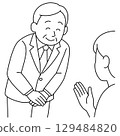 鞠躬的老人（腰部以上/西裝/線畫） 129484820