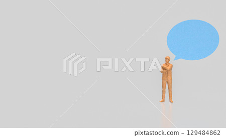 The Wood man and Blue balloon text for Business concept 3d Rendering. 129484862