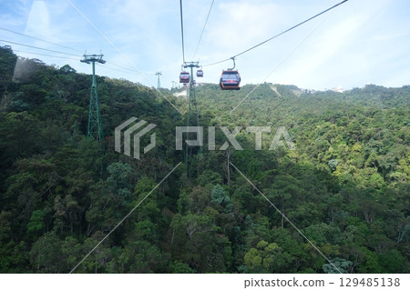 Ba Na Hills Panorama landscape with fantastic beautiful medieval castle in Ba Na Hills in Da Nang in Vietnam 129485138